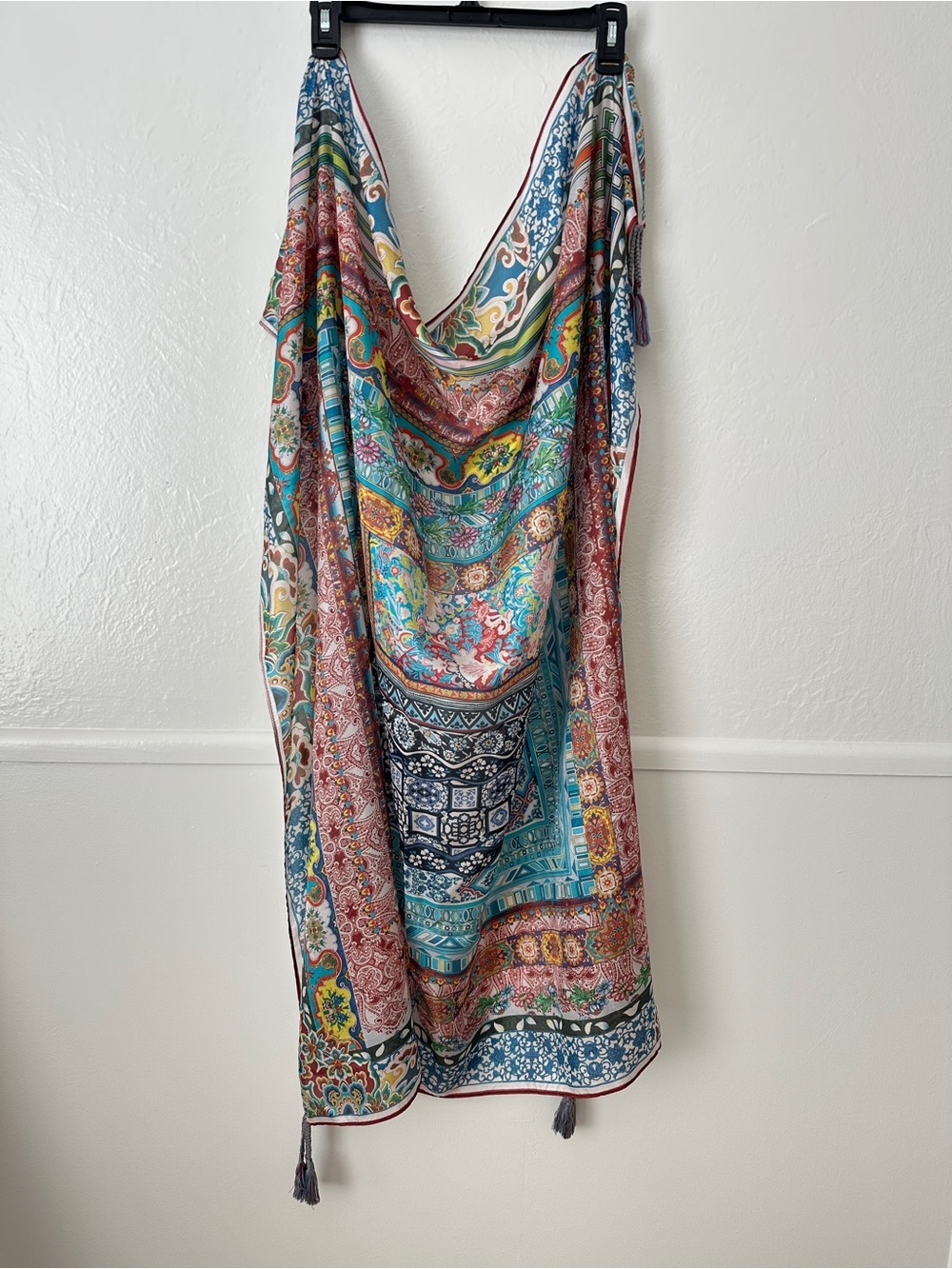 Johnny Was Silk Floral Tassel Scarf - Picture 2 of 3